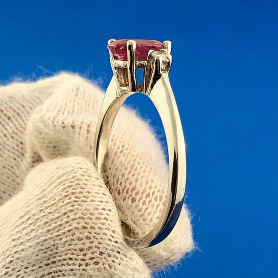 Vintage 14K White Gold Oval Ruby Solitaire Diamon… - image 7
