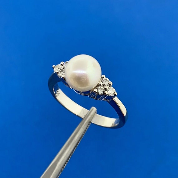 Designer 14K White Gold Pearl Solitaire Diamond A… - image 5