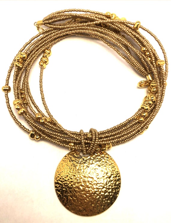 Joan Rivers Gold Tone Beaded 10-Strand Metal Disc 