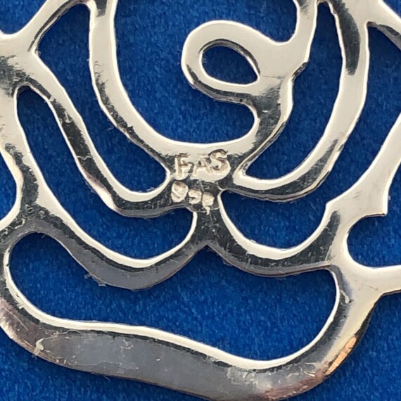 Designer FAS Sterling Silver 925 Openwork Rose Fl… - image 6