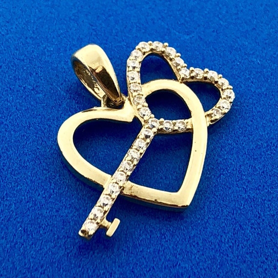 Designer 10K Yellow Gold Diamond Key To My Heart … - image 1