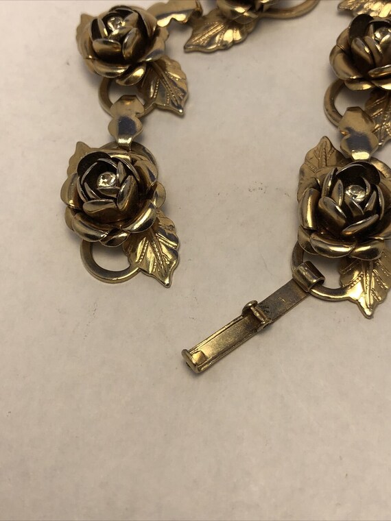 Vintage Gold-Tone Rhinestone Rose Flower Station … - image 7