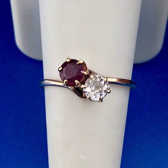 Stunning 14K Yellow Gold Diamond Ruby Duo Engagem… - image 2