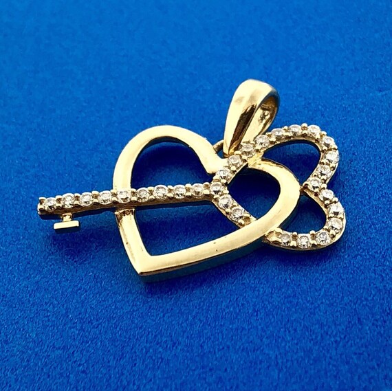 Designer 10K Yellow Gold Diamond Key To My Heart … - image 3