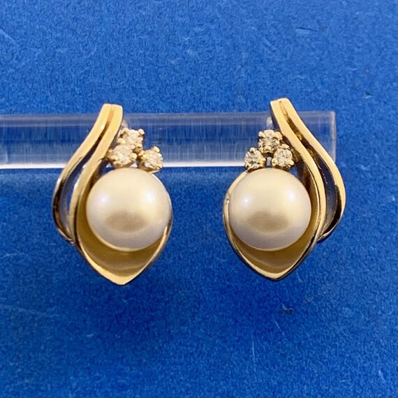 Vintage 14K Yellow Gold Cream Pearl Diamond Accen… - image 3