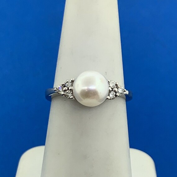 Designer 14K White Gold Pearl Solitaire Diamond A… - image 2