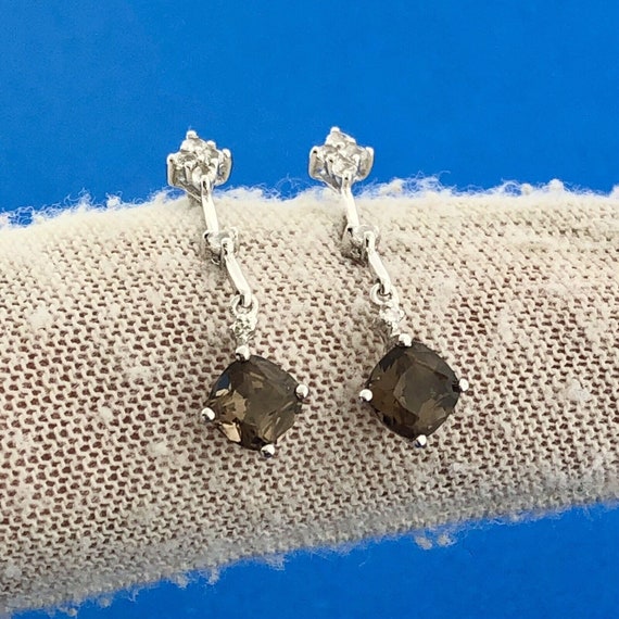 Gorgeous 14k White Gold Cushion Smoky Quartz Whit… - image 1