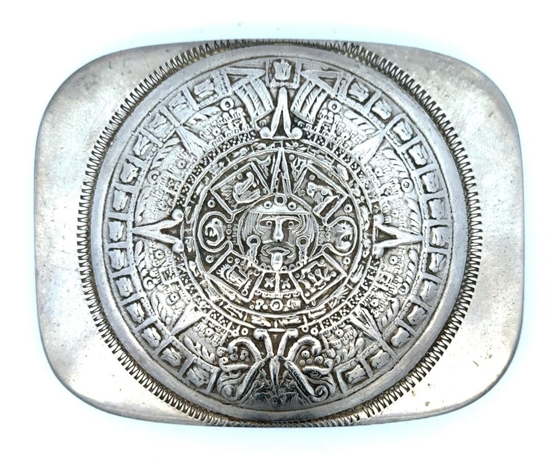 Mexican Embroidered Belt Aztec Mayan Calendar Design Metal  display picture 1