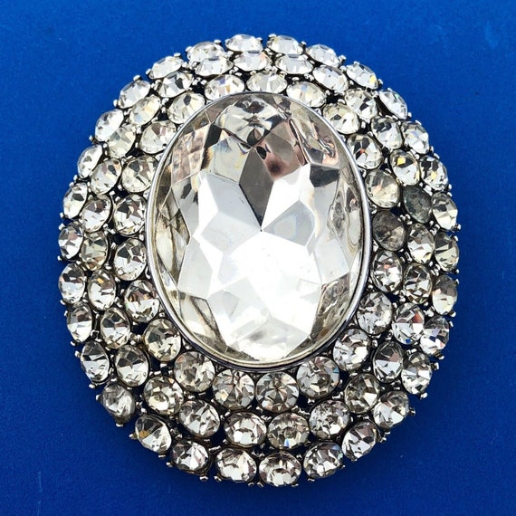 Vintage Yves Saint Laurent Silver Tone Rhinestone… - image 1