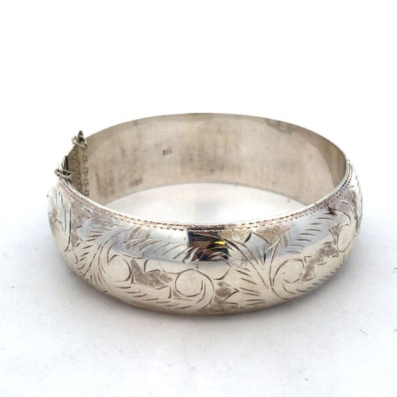 Vintage 925 Sterling Etched Engraved Vine Leaves Nature
