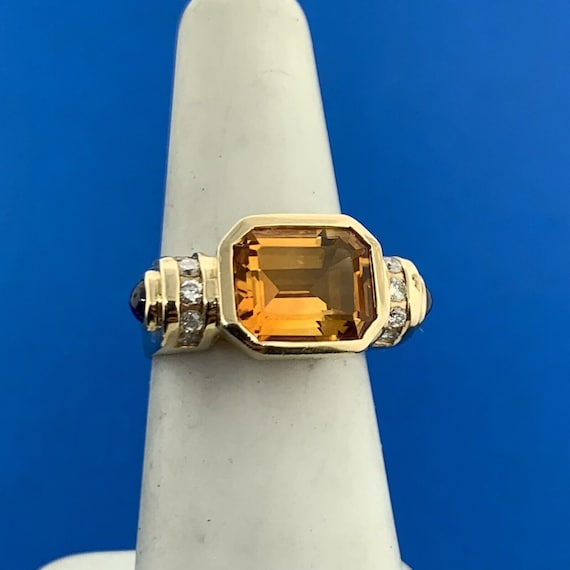 Retro 14K Yellow Gold Citrine Solitaire Sapphire … - image 3