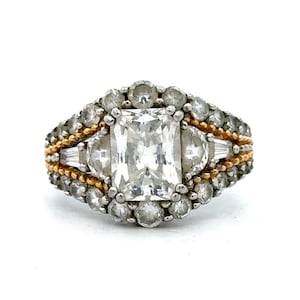 Designer 925 Sterling Silver Gold Vermeil Radiant Cubic Zirconia Cocktail Ring
