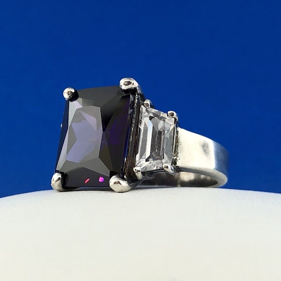 Dramatic Sterling Silver 925 Purple White CZ Stat… - image 1