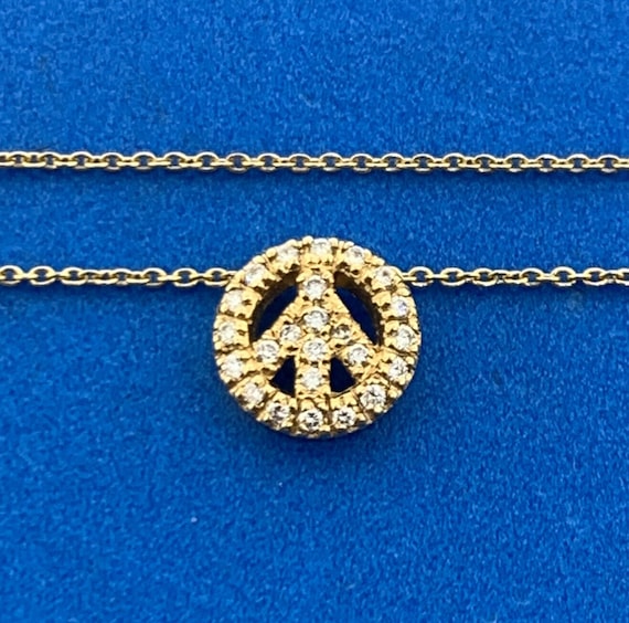 Designer Italy 18K Yellow Gold Diamond Peace Sign… - image 1