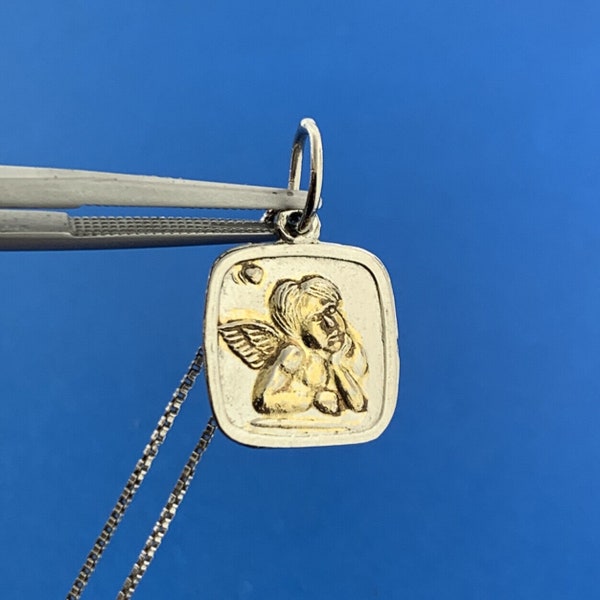 FAS Italy 925 Sterling Silver Two Tone Cherub Guardian Angel Pendant Necklace