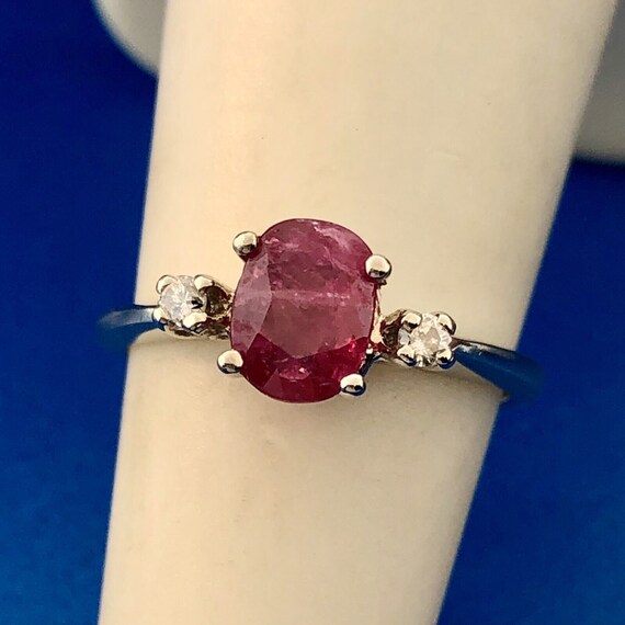 Vintage 14K White Gold Oval Ruby Solitaire Diamon… - image 4