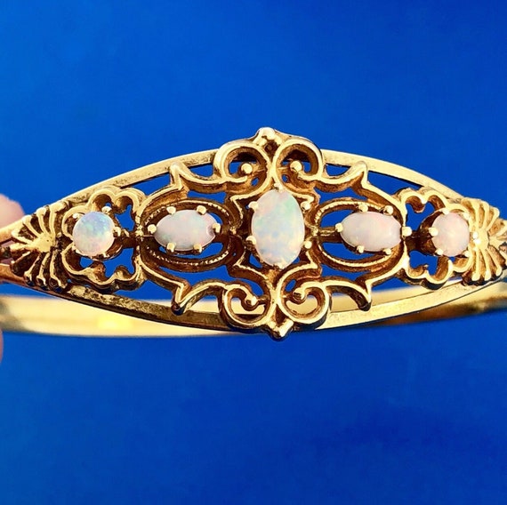 Art Deco 14K Yellow Gold Ornate Opal Scroll Decor… - image 3