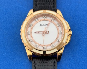 Bulova Ladies Classic Collection Diamond Rose Gold Plated Model 98P119 Watch