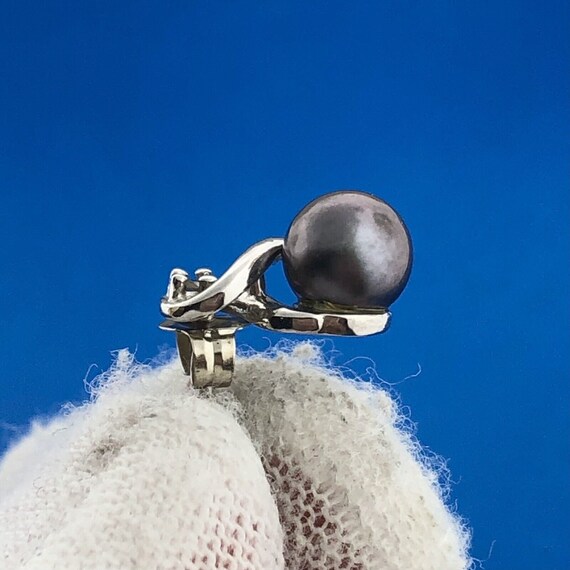 14k White Gold Black Pearl Diamond Modernist Swir… - image 6