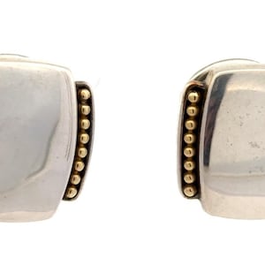 Designer LAGOS Sterling Silver 18K Yellow Gold Caviar Statement Stud Earrings