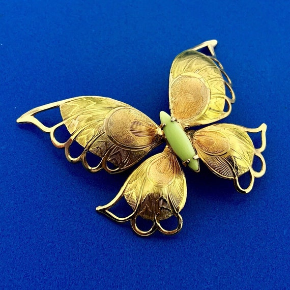 Vintage Delicate Gold Tone Gaspeite Butterfly Ope… - image 3