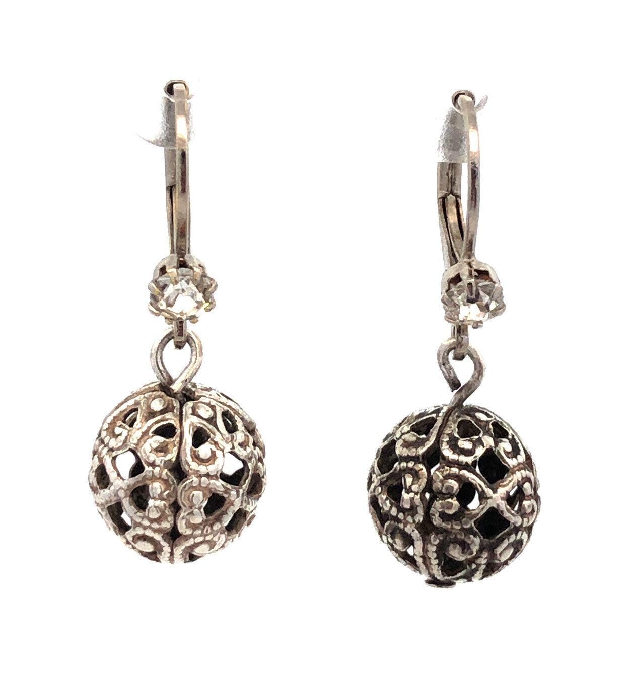 ピアス VINTAGE HOLLYWOOD Single Cubic Ball Earrings 5BNY509 Vintage 925 Sterling Silver Round Cubic Zirconia Ball Dangle