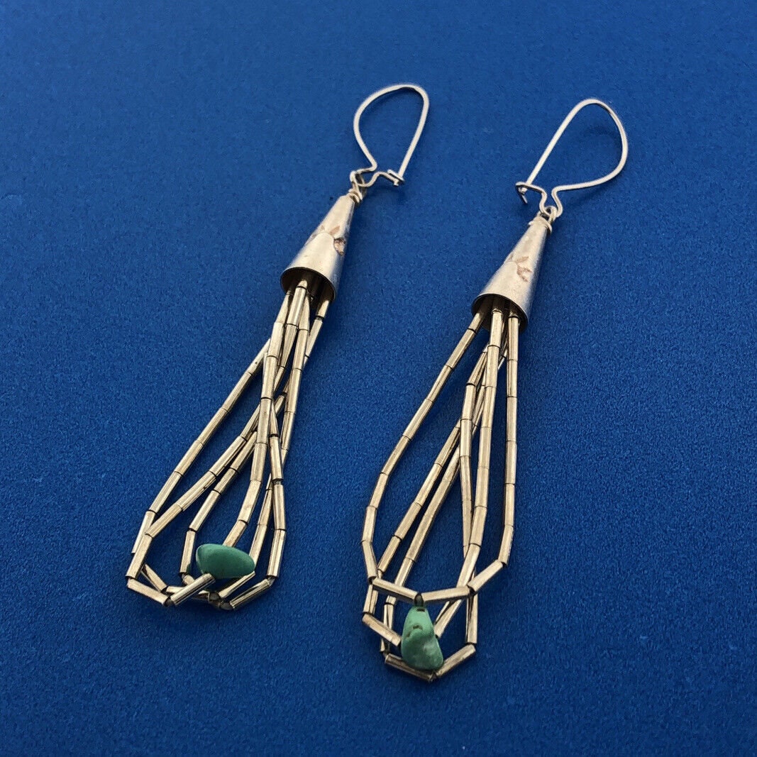Native American 925 Liquid Sterling Silver Turquoise Bead Drop Dangle ...