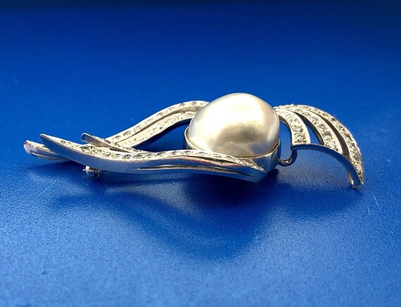 Art Deco 18K White Gold Diamond Gray Mabe Pearl D… - image 6