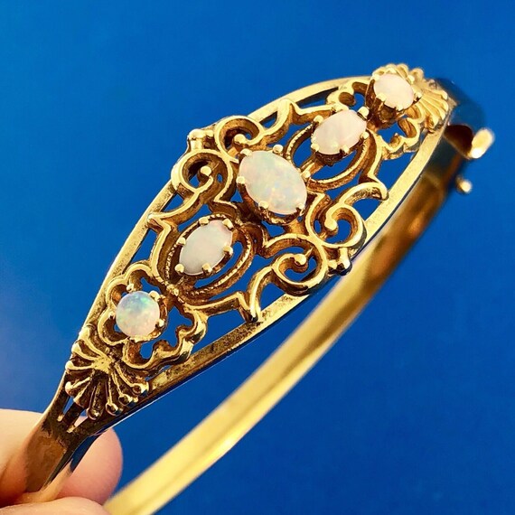 Art Deco 14K Yellow Gold Ornate Opal Scroll Decor… - image 5