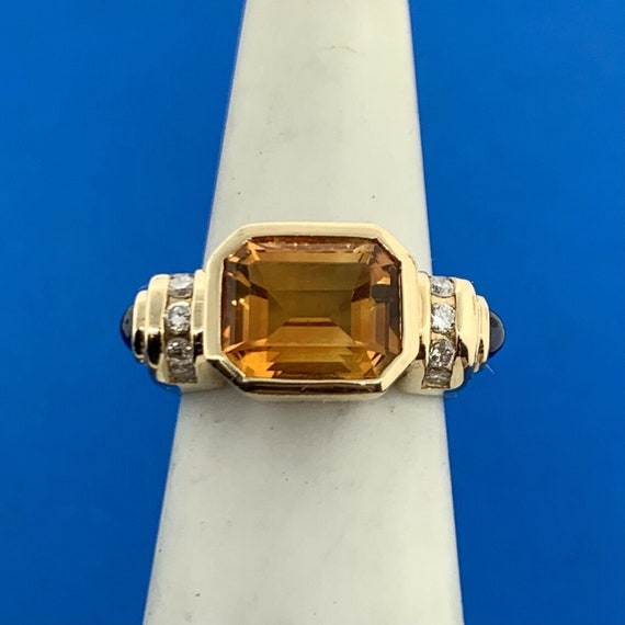 Retro 14K Yellow Gold Citrine Solitaire Sapphire … - image 4