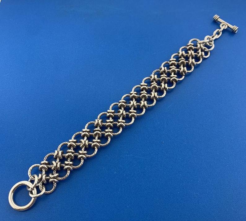 Sterling Silver Chain Mail Double Row Textured Ring Statement Toggle ...