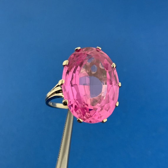 Designer 10k White Gold Oval Cut Hot Pink Sapphir… - image 1