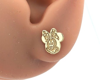 Disney Jacmel Mauritius JCM 10K Yellow Gold Minnie Mouse Stud Earrings