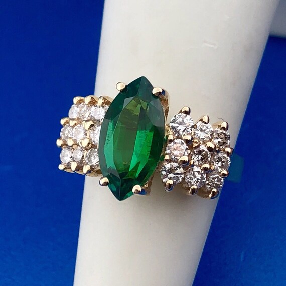 Designer 14K Yellow Gold Lab Created Emerald Diam… - image 2