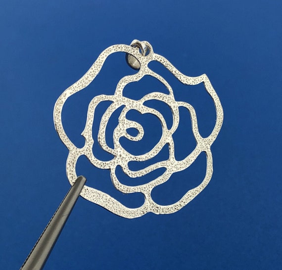 Designer FAS Sterling Silver 925 Openwork Rose Fl… - image 4