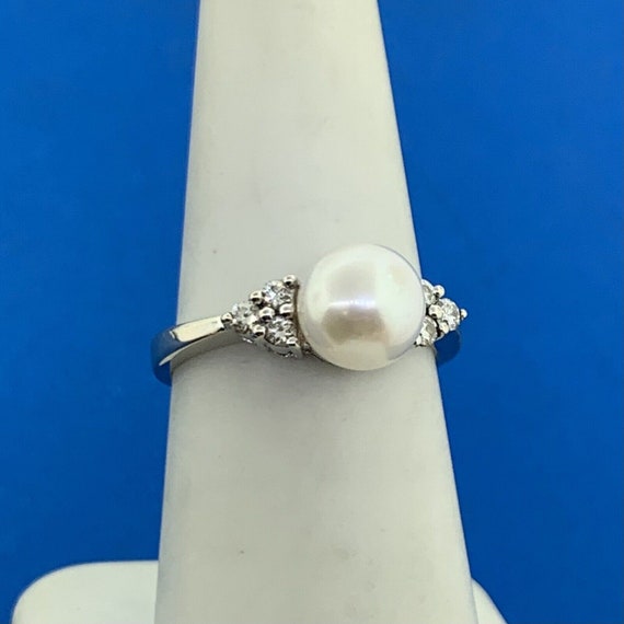 Designer 14K White Gold Pearl Solitaire Diamond A… - image 1