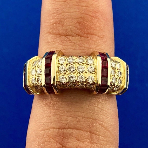 Modern 14k Yellow Gold Diamond & Ruby Cocktail Ri… - image 5