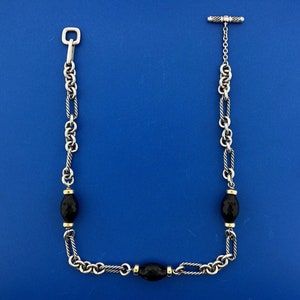 David Yurman 18 kt gouden sterlingzilver zwarte onyx stationstatementketting