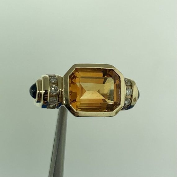 Retro 14K Yellow Gold Citrine Solitaire Sapphire … - image 1