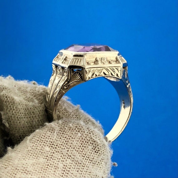Gorgeous 14k White Gold Radiant Purple Amethyst F… - image 5