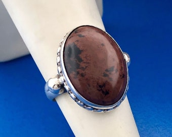 Gorgeous Sterling Silver 925 Oval Cut Brown Red Jasper Ring Size 5.5