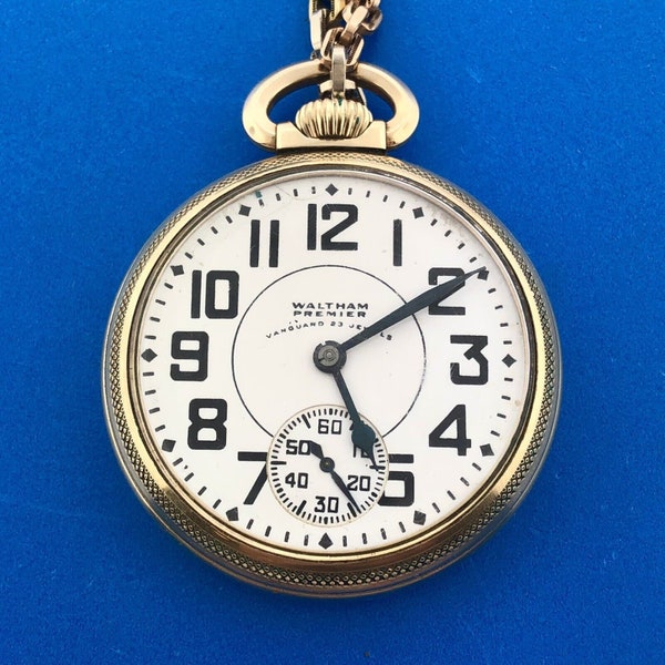 1942 WWII Waltham Premier Vanguard 10K Gold Filled Railroad Pocket Watch Working