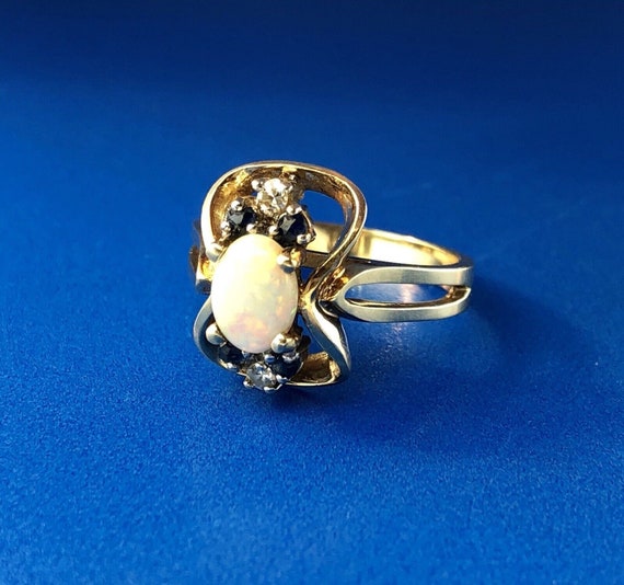 Retro 14K Yellow Gold Diamond Sapphire Opal Moder… - image 1