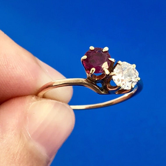 Stunning 14K Yellow Gold Diamond Ruby Duo Engagem… - image 6