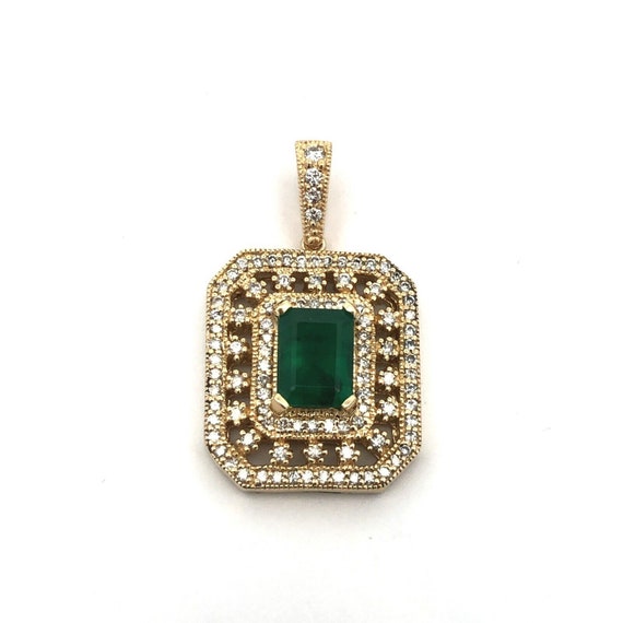 Designer 14K Yellow Gold Emerald Diamond Triple H… - image 6