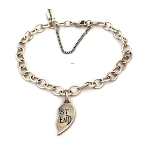 James Avery 925 Sterling Silver 1990 Best Friend 1/2 Heart Charm Chain Bracelet