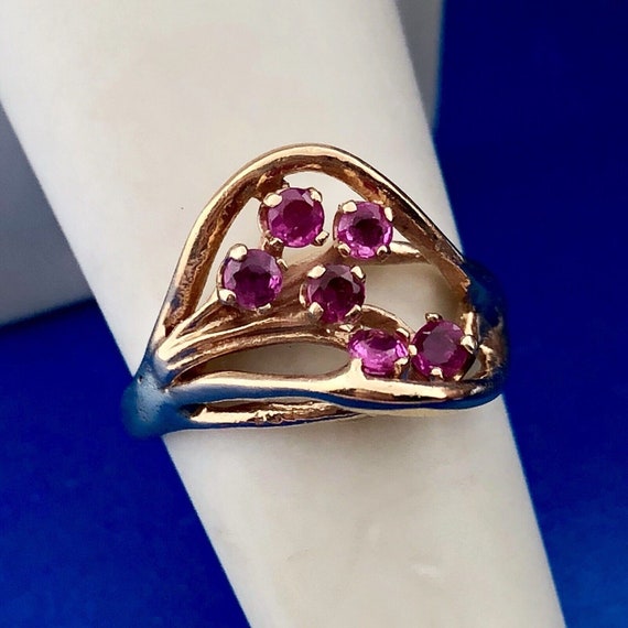 14K Yellow Gold Ruby Cluster Free Form Modernist … - image 1