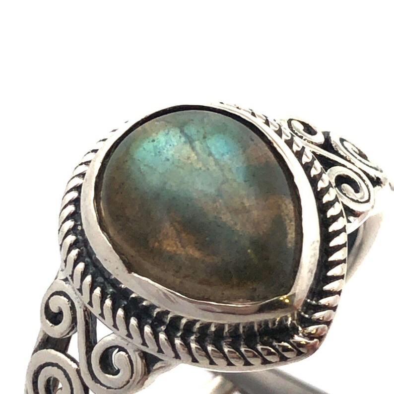 Sterling Silver Pear Teardrop Simulated Opal Ring For Women - Oxidized Luxury Statement Ring - 925 Stamped - View #10
