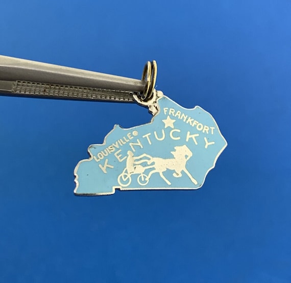 Kentucky State Map Charm Pendant - 925 Sterling Silver, Star Textured Background, USA Made