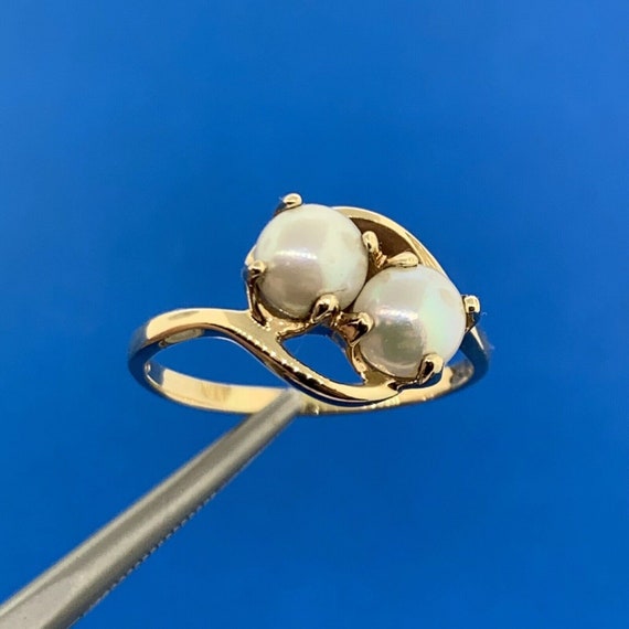 10K Yellow Gold Pearl Duo Bypass Cocktail Ring - image 1